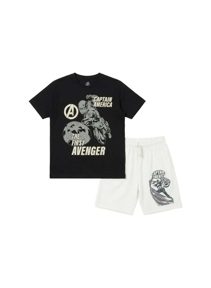 MARVEL Marvel Captain America Men’s Graphic Printed T-Shirt & Shorts Set
