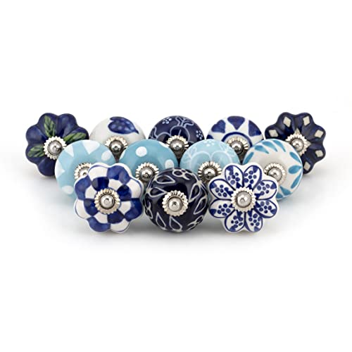 Craft Trade Ceramic Cabinet Knobs & Drawer Knobs – Kitchen Cabinet Hardware, Cupboard Handles, Dresser & Furniture Knobs – Decorative Handmade Pulls (Blue, Set of 12) - Image 1