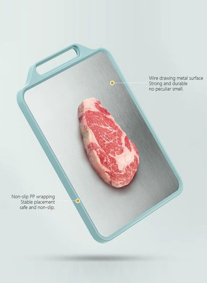 BELLSBERRY Stainless Steel Double-Sided Cutting Board with Handle Food-Grade 15.3x11.8 Inch - Image 3