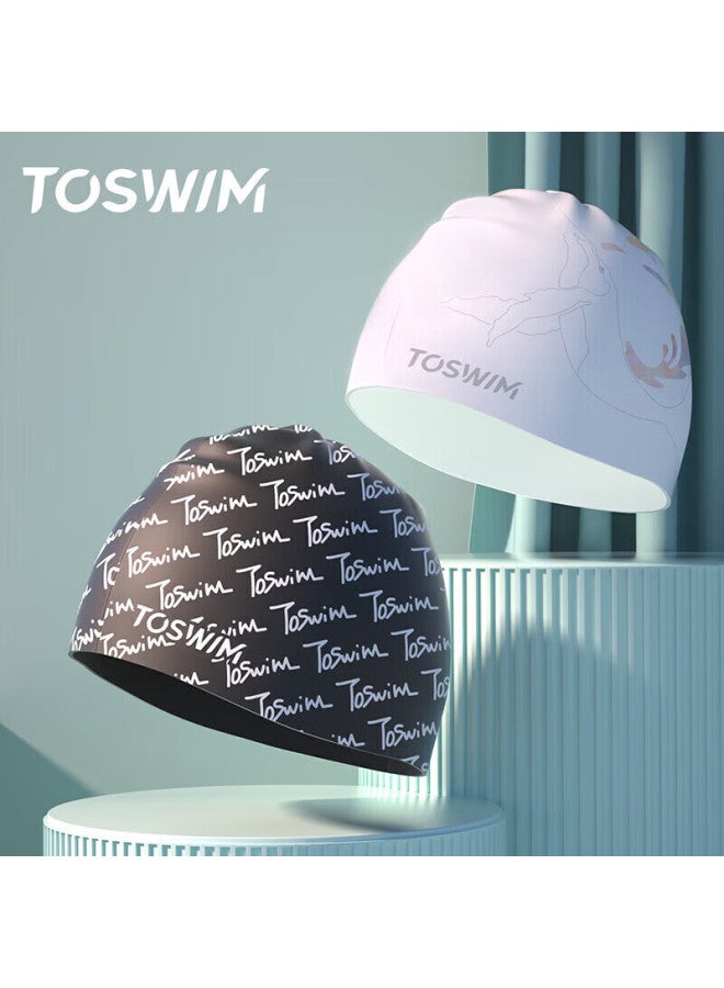Toswim قبعة سباحة بتصميم مطبوع، مقاومة للماء، غير مقيدة، مناسبة للشعر الطويل ومحيط الرأس الكبير، للجنسين، ستايل سيليكون عصري بملمس مجرد - Image 3