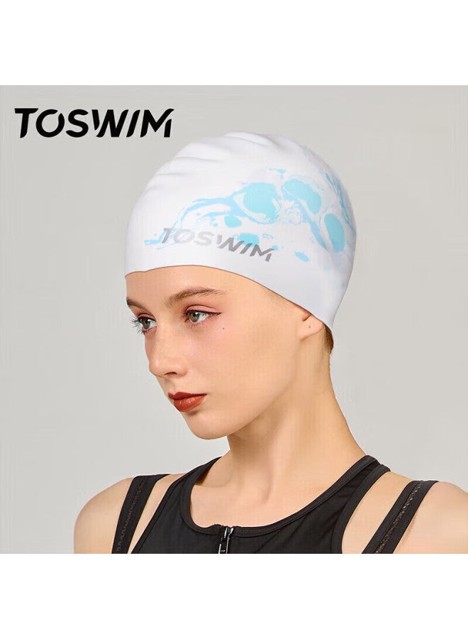 Toswim قبعة سباحة بتصميم مطبوع، مقاومة للماء، غير مقيدة، مناسبة للشعر الطويل ومحيط الرأس الكبير، للجنسين، ستايل سيليكون عصري بملمس مجرد - Image 2