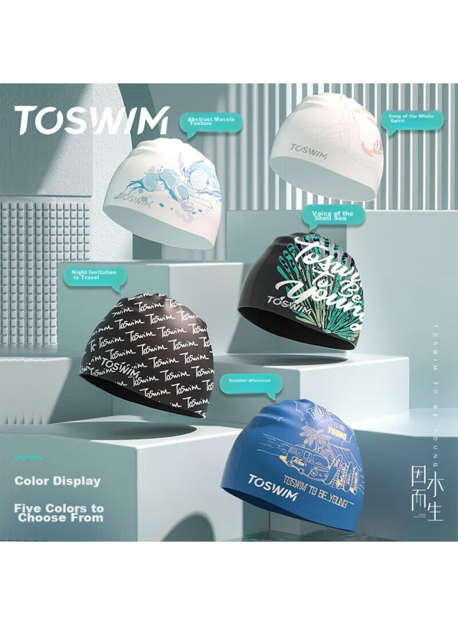 Toswim قبعة سباحة بتصميم مطبوع، مقاومة للماء، غير مقيدة، مناسبة للشعر الطويل ومحيط الرأس الكبير، للجنسين، ستايل سيليكون عصري بملمس مجرد - Image 4