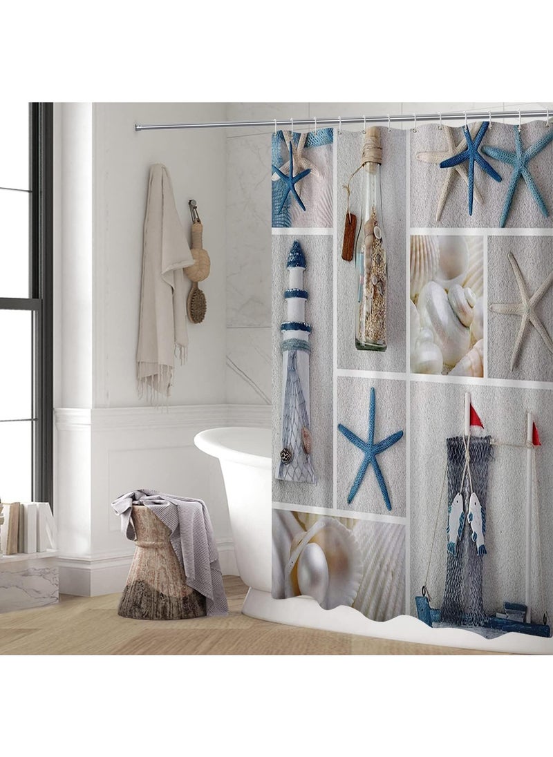 Bluejw - Shower Curtain Starfish For Bathroom Waterproof Ocean Nautical Shower Curtain Sets Ocean Creature Landscape Beach Theme Bathroom Curtain Decor 165*180cm - Image 1
