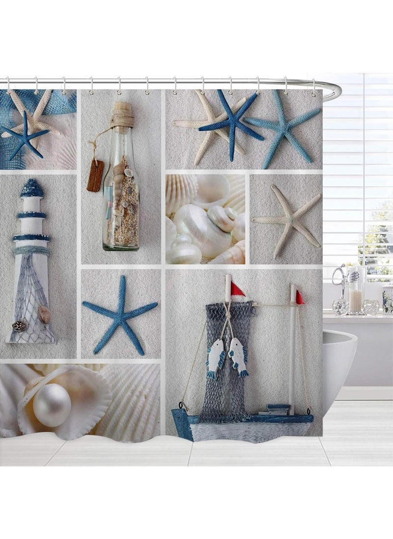 Bluejw - Shower Curtain Starfish For Bathroom Waterproof Ocean Nautical Shower Curtain Sets Ocean Creature Landscape Beach Theme Bathroom Curtain Decor 165*180cm - Image 1