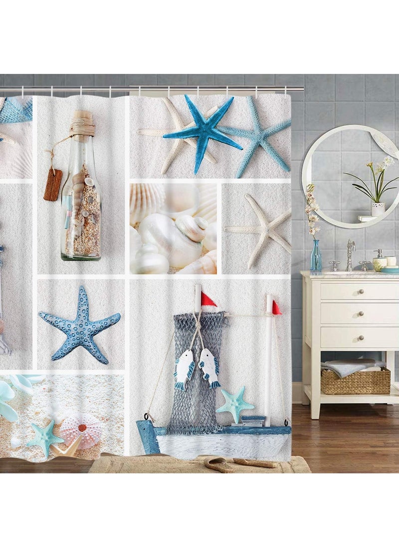 Bluejw - Shower Curtain Starfish For Bathroom Waterproof Ocean Nautical Shower Curtain Sets Ocean Creature Landscape Beach Theme Bathroom Curtain Decor 165*180cm - Image 1