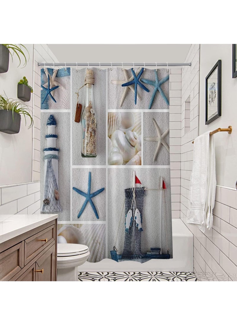 Bluejw - Shower Curtain Starfish For Bathroom Waterproof Ocean Nautical Shower Curtain Sets Ocean Creature Landscape Beach Theme Bathroom Curtain Decor 165*180cm - Image 1