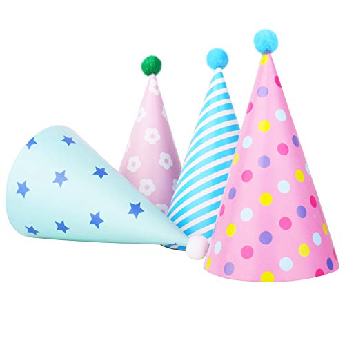 Beurio Party Hats with Pom Poms, Birthday Cone Hats 12 Pack, Toddler Party Celebration for Kids Adults, Colorful Pastel Paper Birthday Girls Boys Photo Props - Image 3