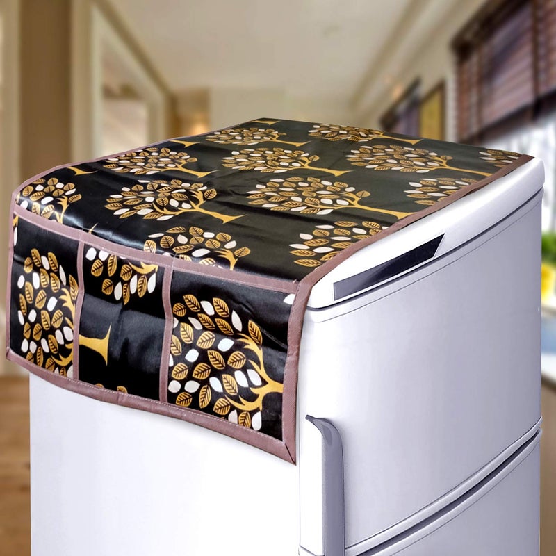 KANUSHI Industries® Floral (Tree) Designer Fridge Top Cover with 6 Utility Pockets (Brown Color) - Image 5