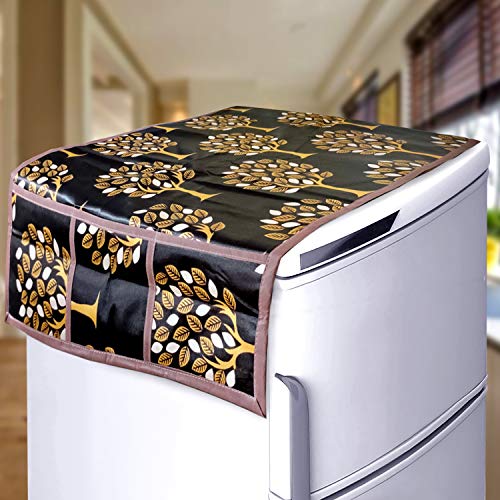 KANUSHI Industries® Floral (Tree) Designer Fridge Top Cover with 6 Utility Pockets (Brown Color) - Image 1