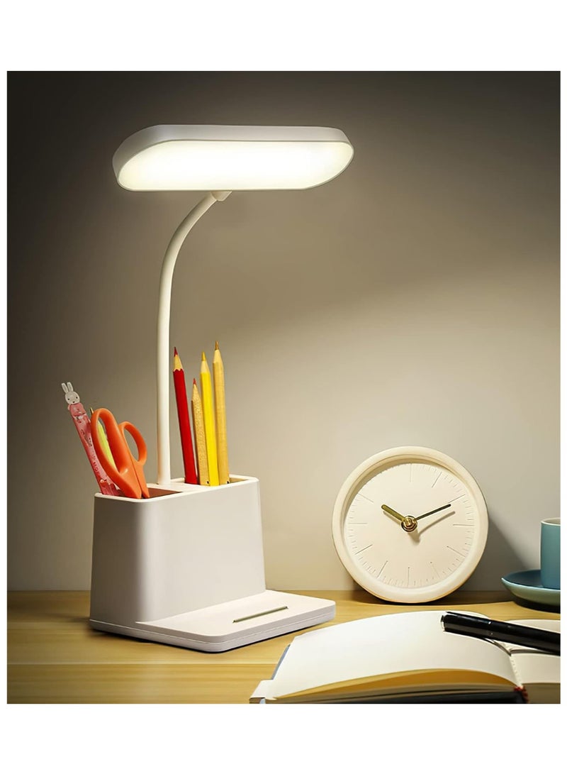 Arabest Desk Lamp, LED Lamp Desk Table for Home Office Lighting, 3 Modes Dimmable LED Desk Light, Small Desk Lamp with USB Charging Port & Pen Holder, Study Lamp for Office Lamp Rechargeable Light White - Image 1