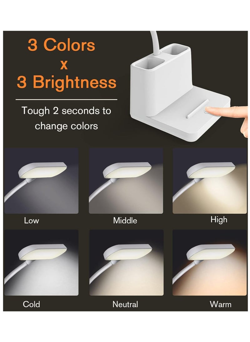 Arabest Desk Lamp, LED Lamp Desk Table for Home Office Lighting, 3 Modes Dimmable LED Desk Light, Small Desk Lamp with USB Charging Port & Pen Holder, Study Lamp for Office Lamp Rechargeable Light White - Image 2