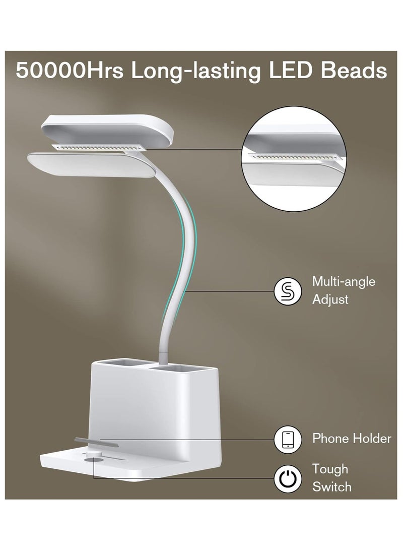 Arabest Desk Lamp, LED Lamp Desk Table for Home Office Lighting, 3 Modes Dimmable LED Desk Light, Small Desk Lamp with USB Charging Port & Pen Holder, Study Lamp for Office Lamp Rechargeable Light White - Image 3
