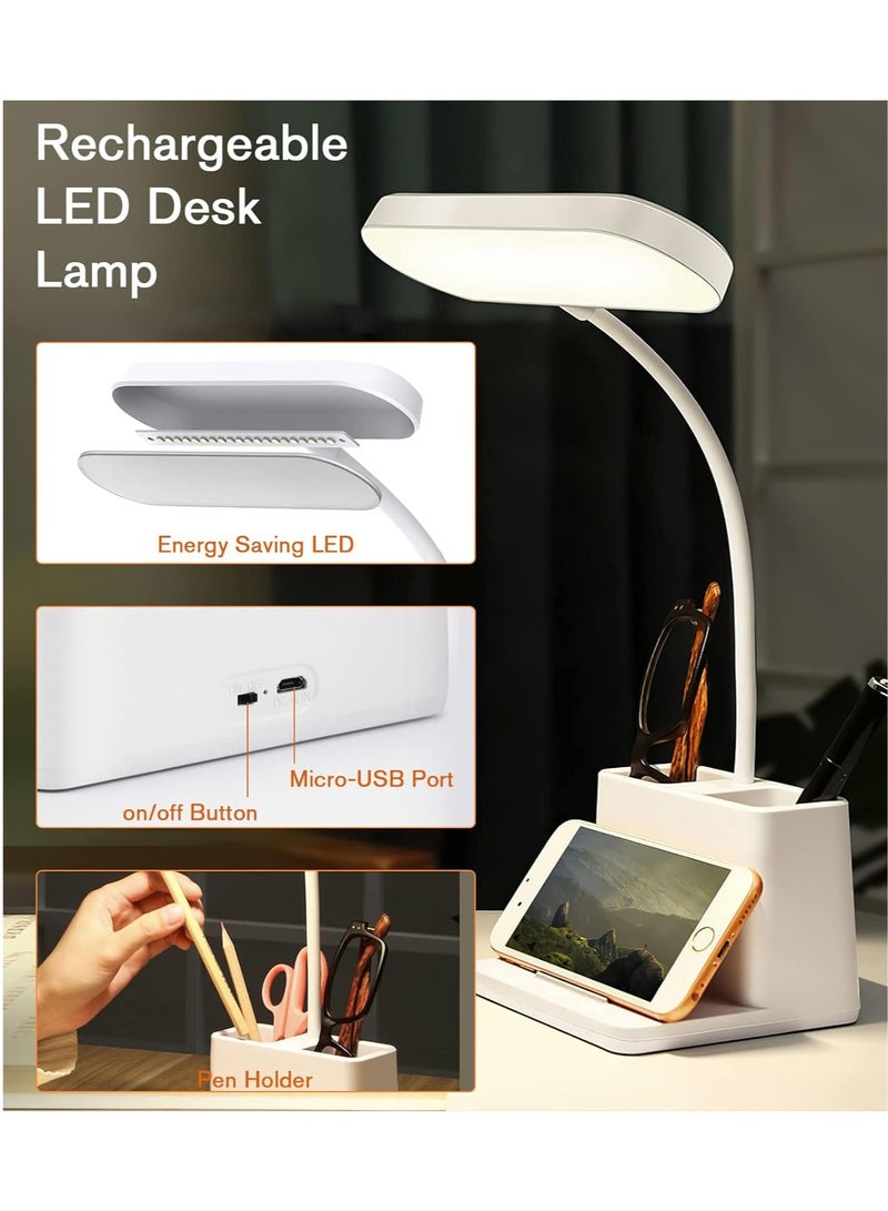 Arabest Desk Lamp, LED Lamp Desk Table for Home Office Lighting, 3 Modes Dimmable LED Desk Light, Small Desk Lamp with USB Charging Port & Pen Holder, Study Lamp for Office Lamp Rechargeable Light White - Image 4