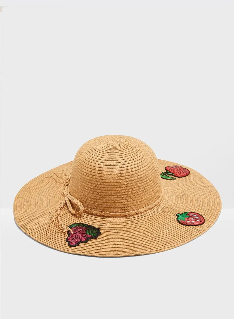 Ginger Embroidery Detail Wide Brim Straw Hat