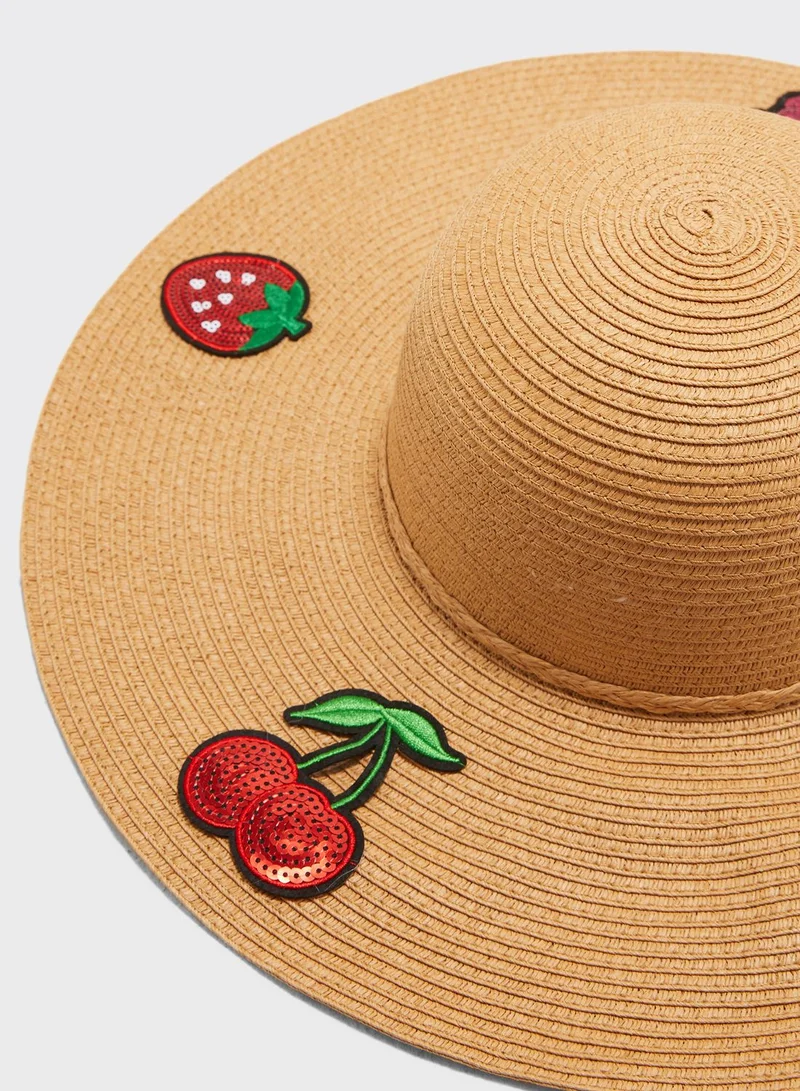 Ginger Embroidery Detail Wide Brim Straw Hat