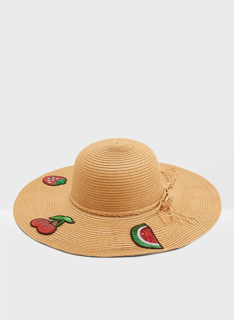 Ginger Embroidery Detail Wide Brim Straw Hat