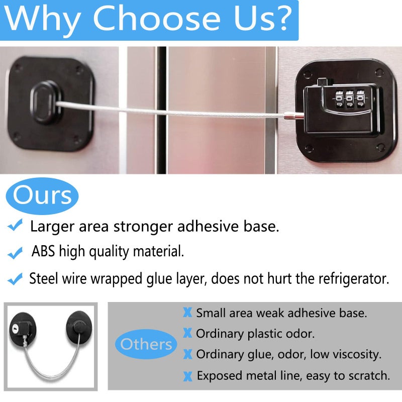 YEYA Upgraded Refrigerator Door Lock with Combination for Adults, Lock for Fridge, Freezer, File Cabinets, Desk Drawers, Locker, Child Safety Latch, Easy Install No Drlling 1 Pack - Image 4