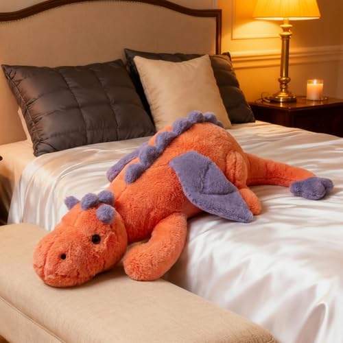 ARELUX Giant 50in 3Lb Big Orange Dragon Large Stuffed Animals Cute Plush Toy Fuzzy Jumbo Dinosaur Pillow Plushies with Wings Cuddly Soft Pterosaur Plushie for Friends Family Member - Image 1