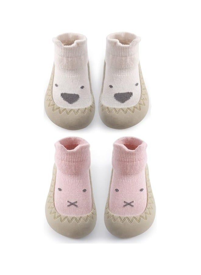 Oasisgalore 2 Pairs Non Slip Soft Rubber Cartoon Baby Walking Sock Shoes(21 Yards)  - Image 1