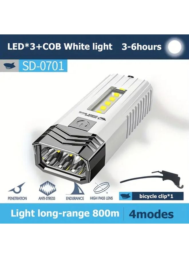 White Smiling Shark LED Flashlight Rechargeable Super Bright 4 Modes Type C Camping Hiking Emergency Light SD 0701E - Image 1