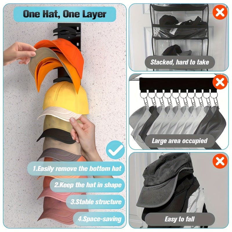 Baseball Cap Rack Organizer Wall Mounted Hat Rack Holds 20 Hats Over The Door Closet Hat Hook Display Multi Layer Storage Two Installation Methods - Image 5