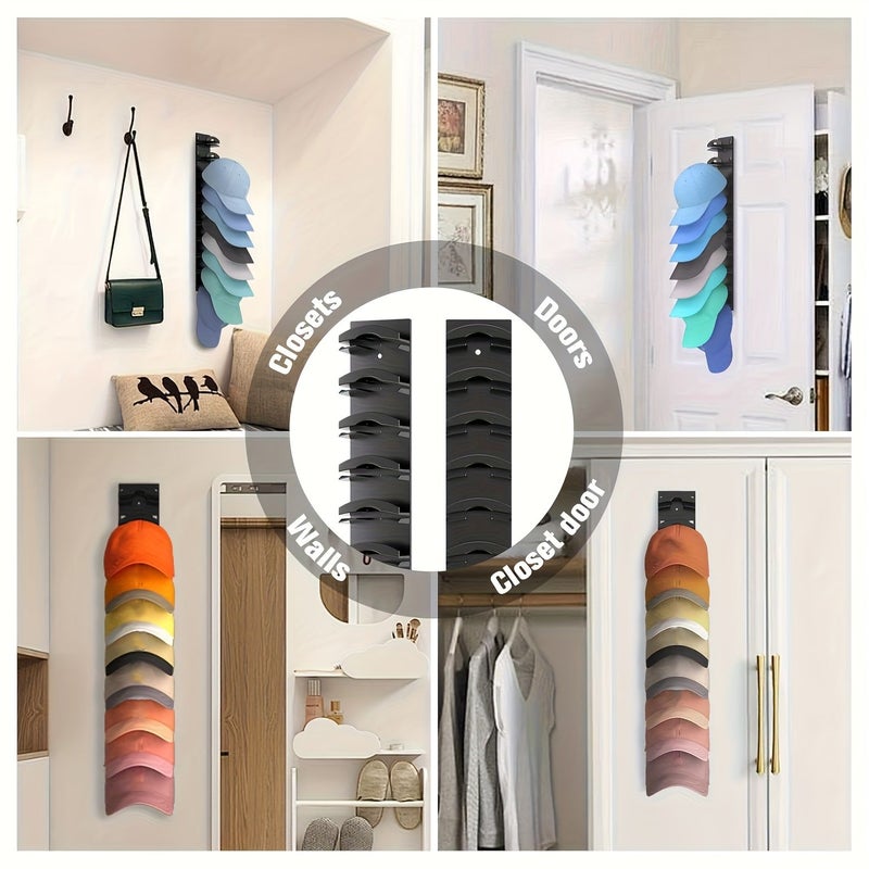 Baseball Cap Rack Organizer Wall Mounted Hat Rack Holds 20 Hats Over The Door Closet Hat Hook Display Multi Layer Storage Two Installation Methods - Image 4