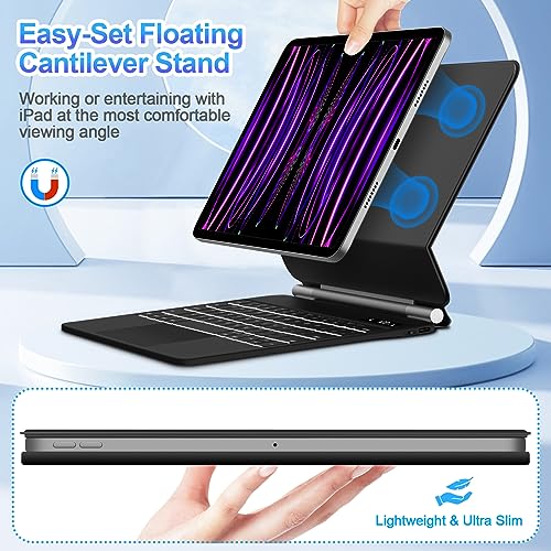 GOOJODOQ Magnetic Keyboard for iPad Air 11-inch (M2) 2024 & iPad Pro 11 inch (4th/3rd/2nd/1st) Gen 2022,iPad Air 5th/4th Gen 10.9",Click-Anywhere Trackpad with 7 Color Backlit Floating Keyboard-Black - Image 3