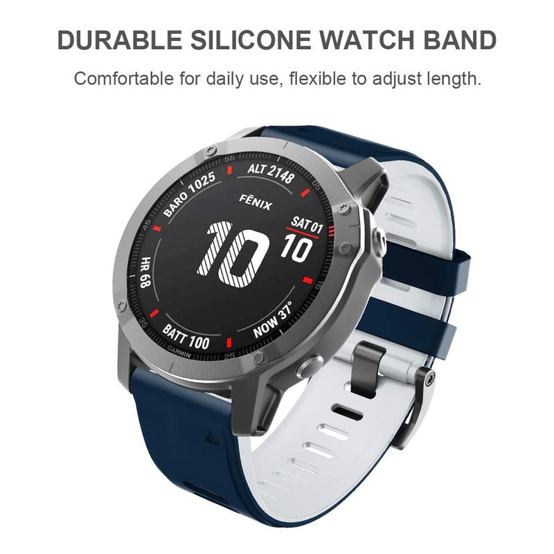 ANCOOL for Fenix 6X Pro Watch Band/Fenix 5X Watch Band/Fenix 7X Watch Band 26MM Silicone Watch Band for Fenix 8 51mm/6X/5X Plus/7X Pro(Dark Blue-White) - Image 4