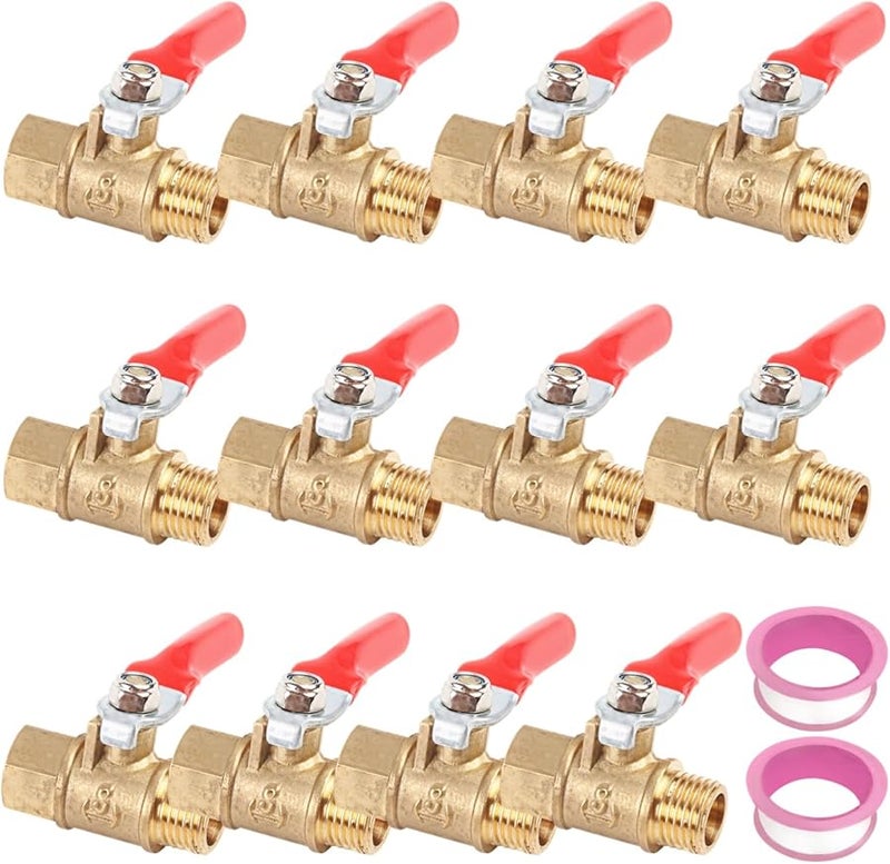 1 4 بوصة صمامات كرة نحاسية صغيرة بمقابض حمراء وشريط ختم الخيط للتحكم في الغاز والهواء والماء - Image 1