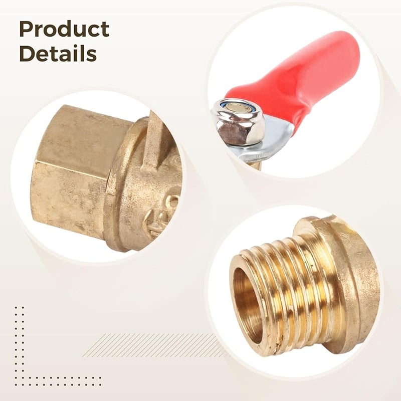 1 4 بوصة صمامات كرة نحاسية صغيرة بمقابض حمراء وشريط ختم الخيط للتحكم في الغاز والهواء والماء - Image 3