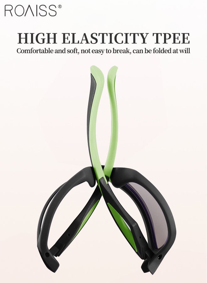 roaiss Polarized Sports Sunglasses for Boys and Girls, UV400 Protection Cycling Glasses, Dustproof Cycling Goggles for Baseball Running Outings, Black and Green - Image 4