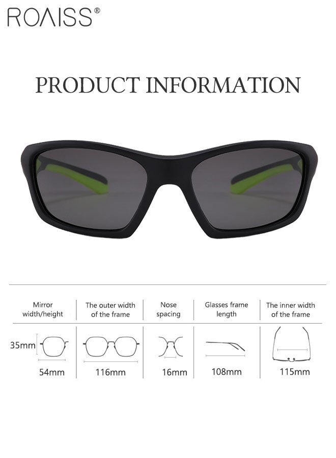 roaiss Polarized Sports Sunglasses for Boys and Girls, UV400 Protection Cycling Glasses, Dustproof Cycling Goggles for Baseball Running Outings, Black and Green - Image 3