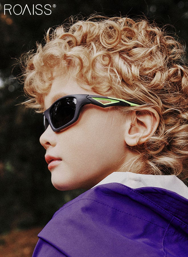roaiss Polarized Sports Sunglasses for Boys and Girls, UV400 Protection Cycling Glasses, Dustproof Cycling Goggles for Baseball Running Outings, Black and Green - Image 2