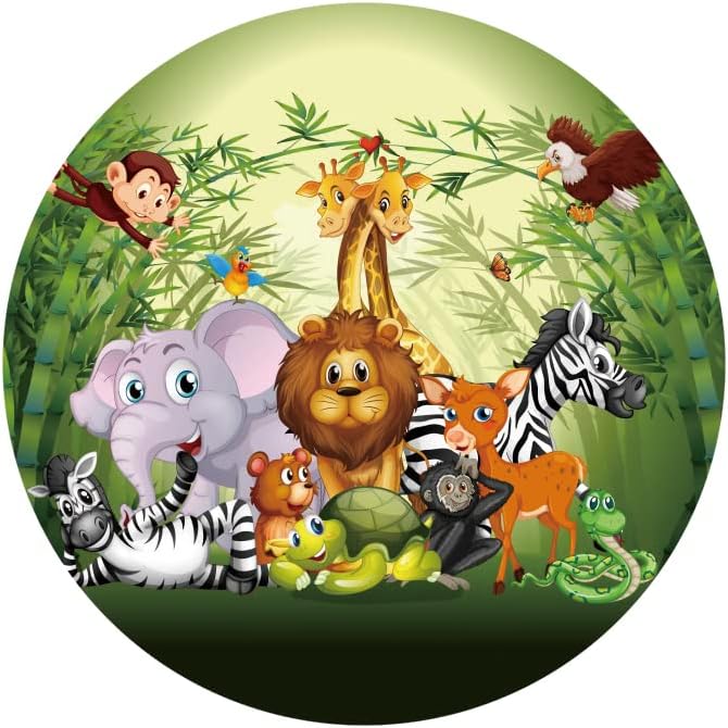 Yeele خلفية دائرية لحفلة سفاري للحيوانات البرية 65x65 قدم - غوريلا، أسد، فيل، قرد، موضوع الغابة، خلفية تصوير لمولود جديد، حفلة استحمام الأطفال، لافتة عيد ميلاد للأطفال - Image 4