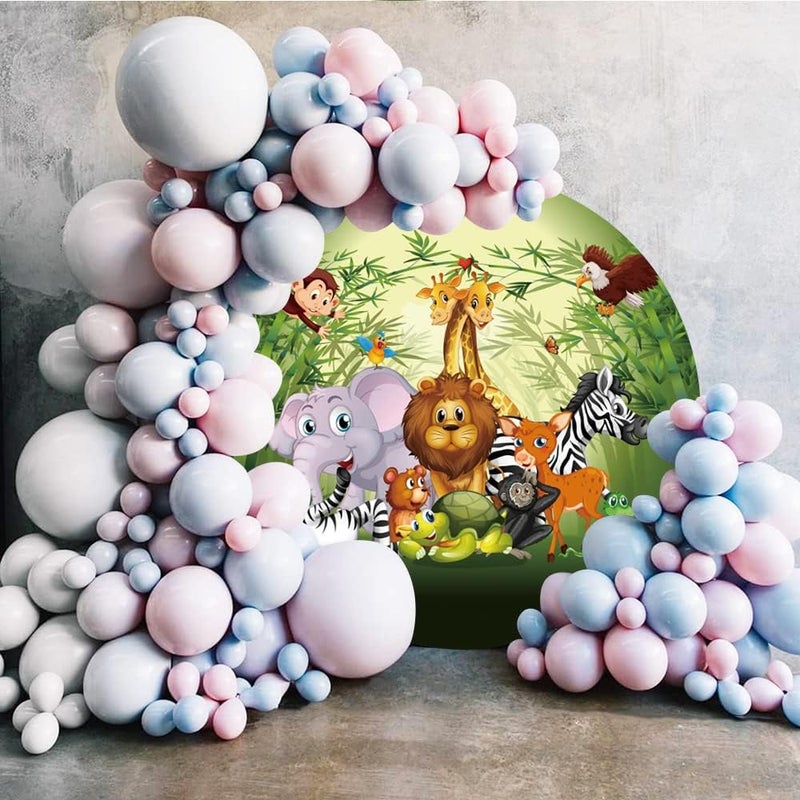 Yeele خلفية دائرية لحفلة سفاري للحيوانات البرية 65x65 قدم - غوريلا، أسد، فيل، قرد، موضوع الغابة، خلفية تصوير لمولود جديد، حفلة استحمام الأطفال، لافتة عيد ميلاد للأطفال - Image 3