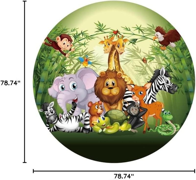 Yeele خلفية دائرية لحفلة سفاري للحيوانات البرية 65x65 قدم - غوريلا، أسد، فيل، قرد، موضوع الغابة، خلفية تصوير لمولود جديد، حفلة استحمام الأطفال، لافتة عيد ميلاد للأطفال - Image 5