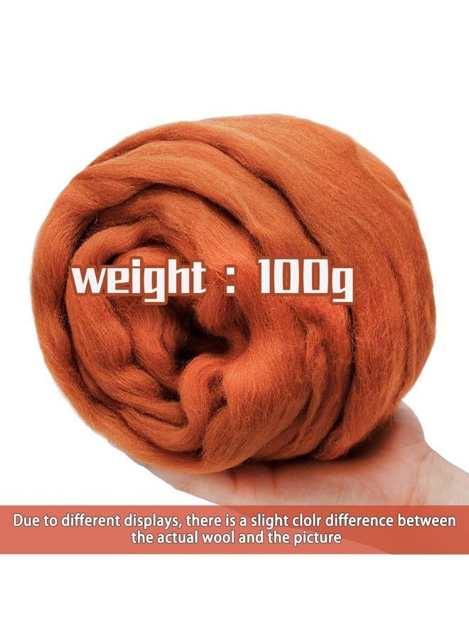 JUPEAN 3.53oz Wool Roving White Felting Wool Needle Felting Wool Wool Felting Supplies, Pure Wool, Chunky Yarn, Spinning Wool Roving for Needle Felting Wet Felting DIY Hand Spinning (Brown) - Image 2
