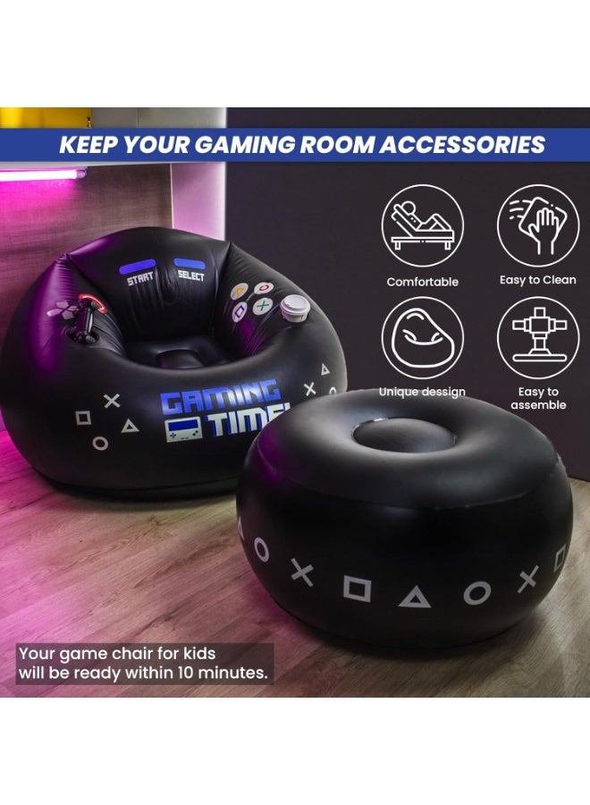 Ru syanl Inflatable Gaming Chair for Kids & Teens with Cup Holders and Side Pocket - This Air Bean Bag Game Chair is The Perfect Furniture for Gamer Room Décor (Gaming Time with Ottoman) - Image 3