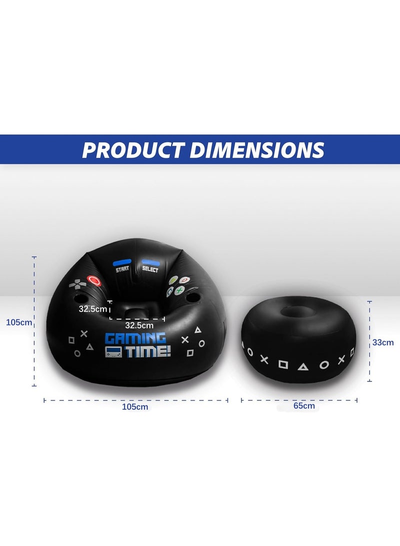 Ru syanl Inflatable Gaming Chair for Kids & Teens with Cup Holders and Side Pocket - This Air Bean Bag Game Chair is The Perfect Furniture for Gamer Room Décor (Gaming Time with Ottoman) - Image 2