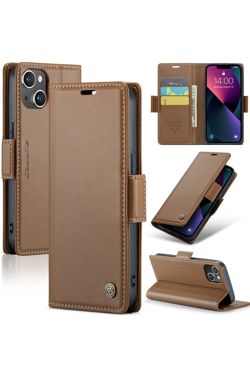 حافظة محفظة فليب لهاتف ابل ايفون 15 بلس ، حافظة جلدية مغناطيسية مرفق فليب بني - Image 1