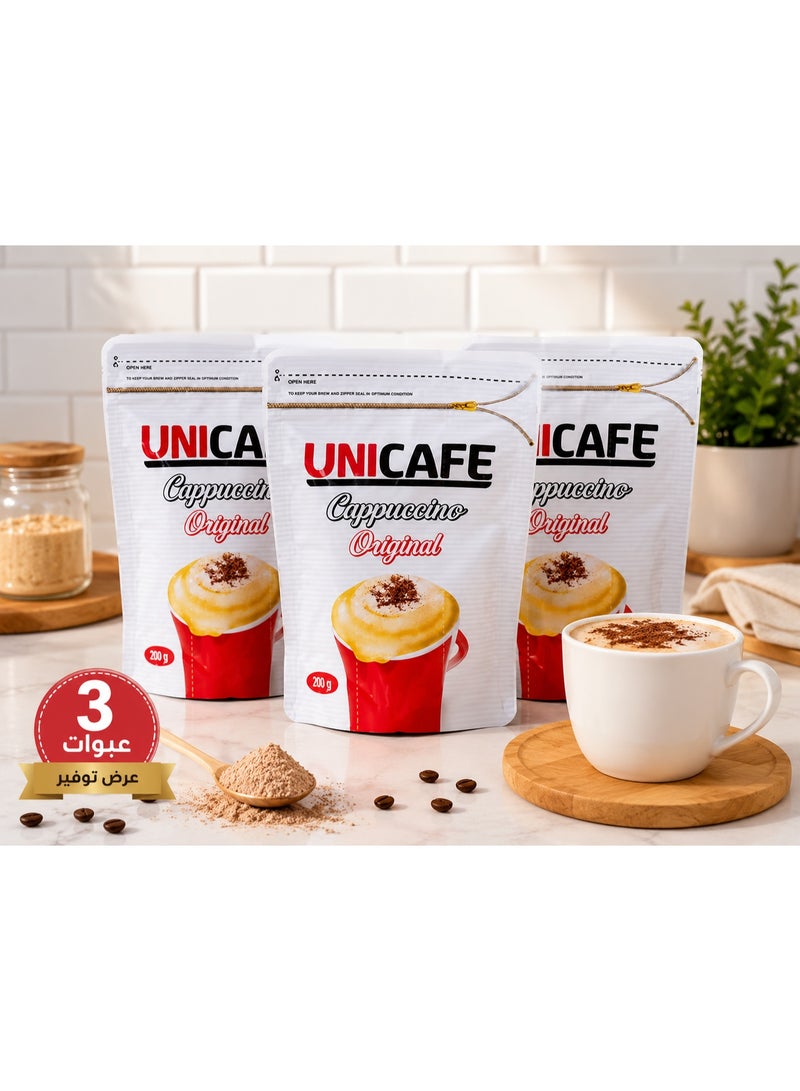 UniCafé 3 Packs UniCafe Original Cappuccino Instant Coffee Mix, 200g Each, Rich Coffee Flavor, Creamy Froth, Easy to Prepare, Value Pack - Image 1