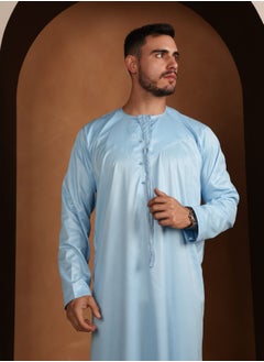 Yigo by Mariam Kandora Yacine – Sky Blue Emirati Kandora | Thobe – Soft Satin Blend | Elegant & Breathable Traditional Wear  - Image 1