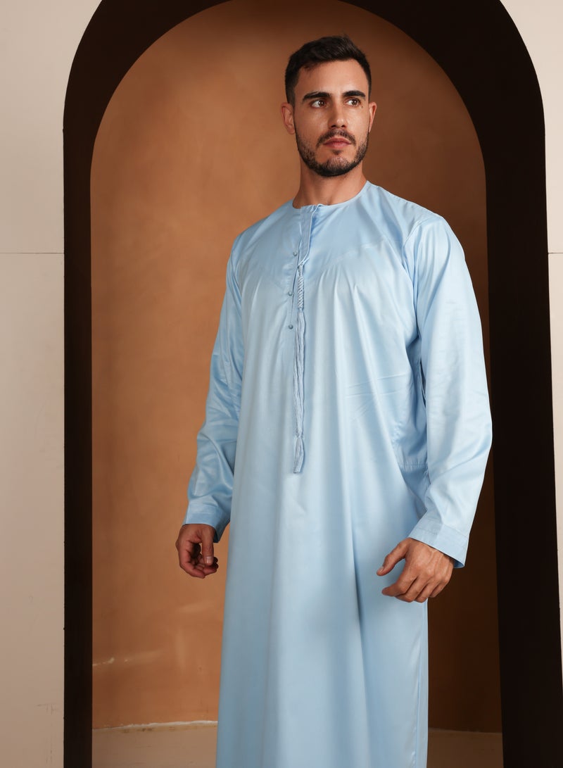 Yigo by Mariam Kandora Yacine – Sky Blue Emirati Kandora | Thobe – Soft Satin Blend | Elegant & Breathable Traditional Wear  - Image 5