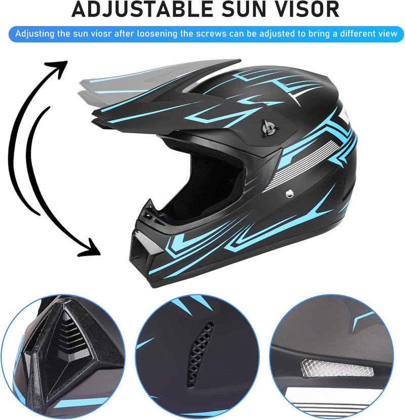Yesmotor Youth Kids Motocross Helmet Full Face Set with Gloves, Goggles, and Mask - DOT Approved - Image 4