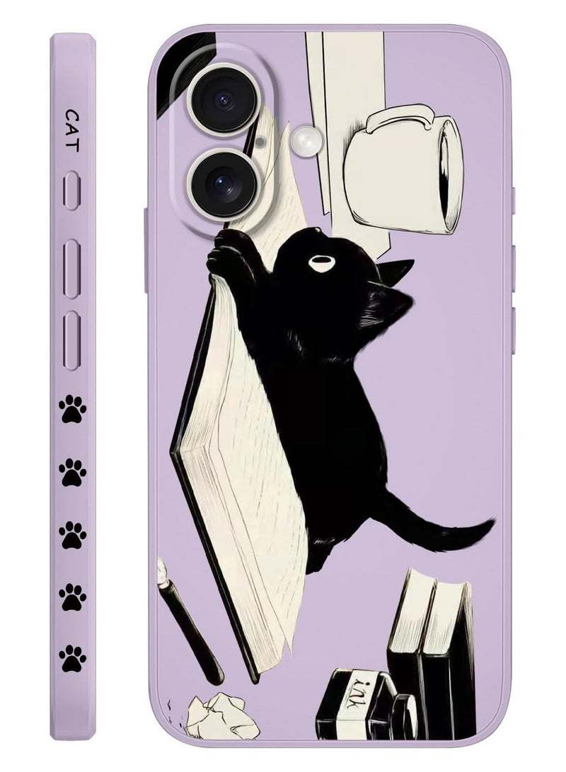 غطاء آيفون 14 بلس بتصميم نمط زهرة إبداعي، غطاء هاتف رقيق ومرن من السيليكون، مقاوم للصدمات، يناسب آيفون 14 بلس، 6.7 إنش - بنفسجي مع صورة قطة - Image 1