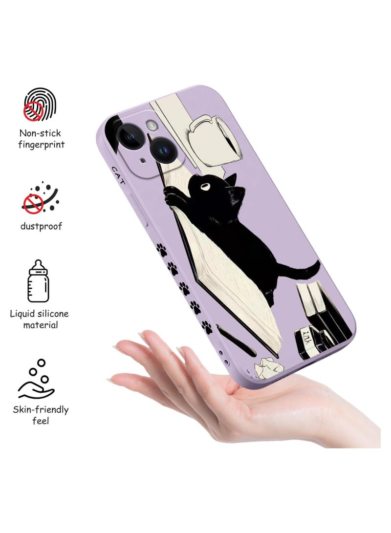 غطاء آيفون 14 بلس بتصميم نمط زهرة إبداعي، غطاء هاتف رقيق ومرن من السيليكون، مقاوم للصدمات، يناسب آيفون 14 بلس، 6.7 إنش - بنفسجي مع صورة قطة - Image 4