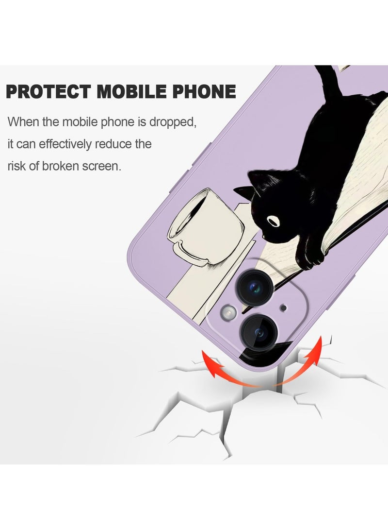 غطاء آيفون 14 بلس بتصميم نمط زهرة إبداعي، غطاء هاتف رقيق ومرن من السيليكون، مقاوم للصدمات، يناسب آيفون 14 بلس، 6.7 إنش - بنفسجي مع صورة قطة - Image 5