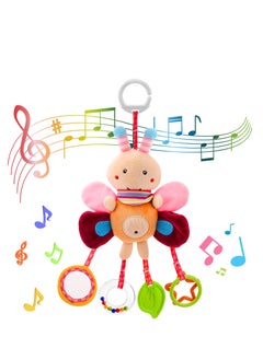 Pram Toys, Clip On Car Seat Toys Toddler Stroller Toys with Hanging Rattle, Sensory Toys for Baby Girls and Boys, Crib Travel Activity Plush Toys for Newborn 6-12 Months