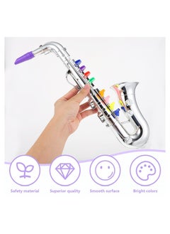 Generic Fake Saxophone Toy, Simulation Music Saxophone Model, Childrens Music Toy, Portable Toddler Toy, Reusable Stage Performance Prop Toy, Trumpet Musical Wind Instruments for Kids Gift Silver(1 Pack)  - Image 3