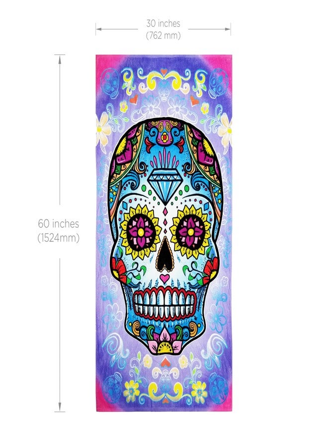 Rockin Towel Sugar Skull Beach Towels 30" x 60" Soft Cotton Velour Beautiful Novelty Fun Towels for Men & Women, Skull Beach Towel (1) - Image 2